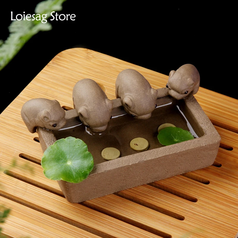 

Loiesag Yixing Purple Sand Tea Pet Ornaments Pig Trough Custom Crafts Handmade Gifts Tea Tray Tea Set Sculpture Can Be Raised
