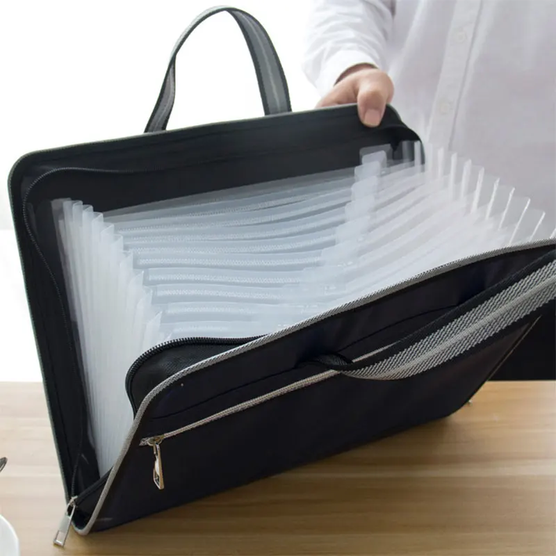 

Office canvas&leather folder 12 layers Expanding Wallet Document organizer File folder A4 36x28cm Large capacity Business use