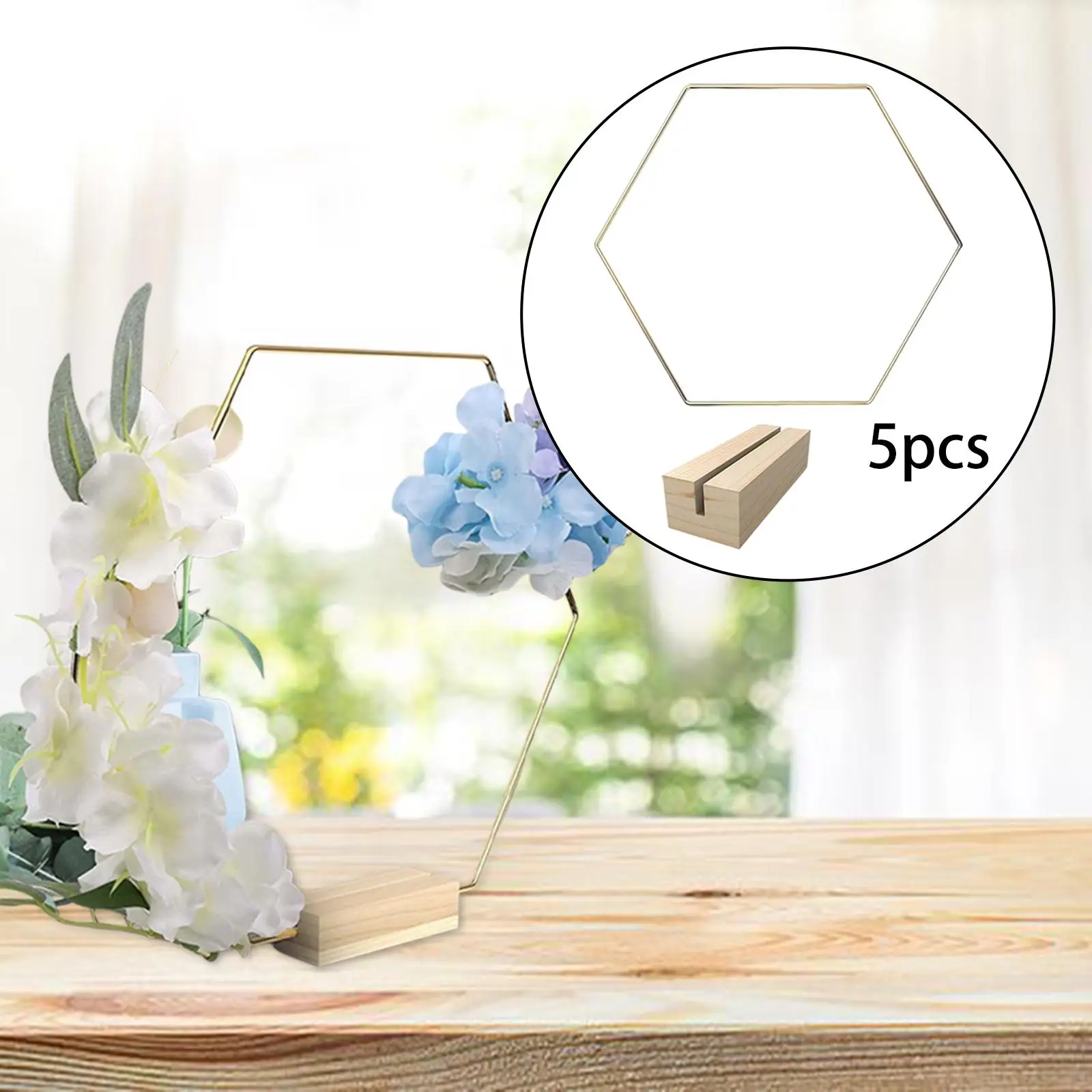Metal Floral Hoop Garland Frame with Wooden Base Centerpiece for Home Wedding Ornament Geometric Wall Garland Basket Rings Plant