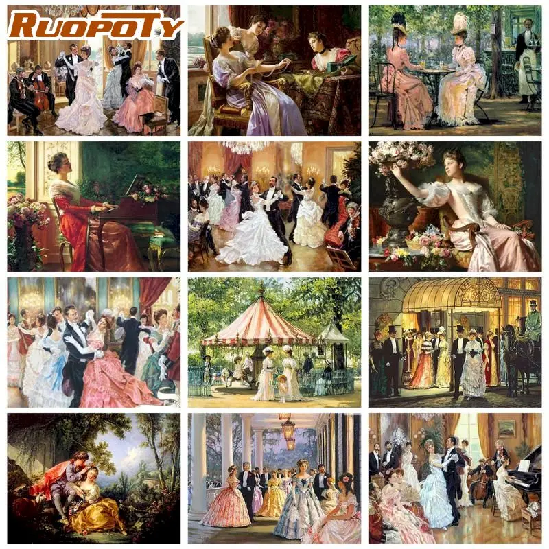 

RUOPOTY Full Drill Diamond Painting Royal Dancing Party Diamond Mosaic Picture Full Embroidery Modern Wall Decor