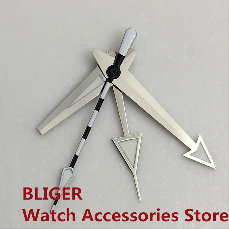 BLIGER  Silver Watch Hands  Red Blue Green GMT Pointers Fit NH34 Movement Green Luminous 4 PCS