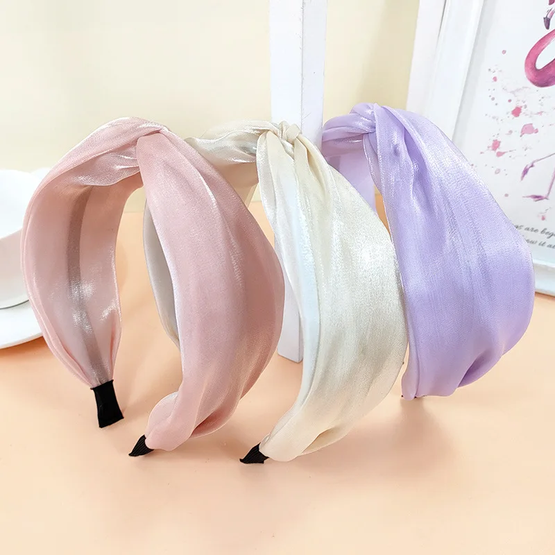 

Wide Bright Silk Yarn Headband Female Cross Hair Band Knot Hairpin Solid Color Girl Headwear Hairwear Headband for Girls B37