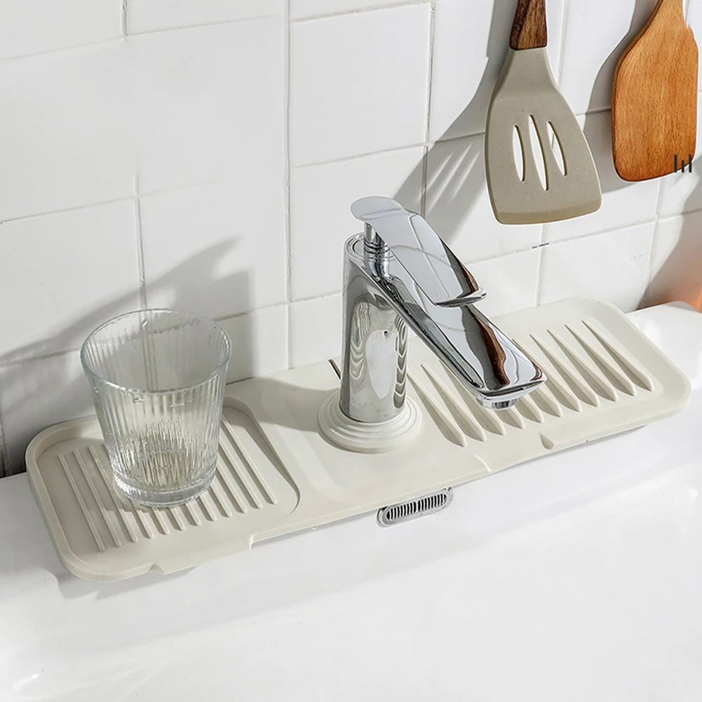 

Kitchen Sink Splash Guard Silicone Faucet Handle Drip Catcher Tray Fits the Faucet Tube Sponge Holder Faucet Absorbent Sink Mat