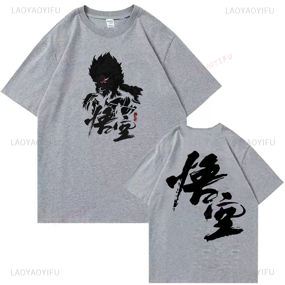 Черная футболка Myth Wukong Sun A3 Game Lover хлопковая с принтом мужская круглым вырезом