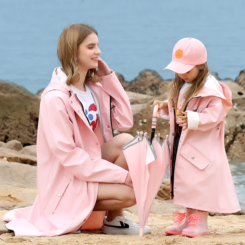 Waterproof Raincoat Women Adult Travel Hiking Ladies Hooded Raincoat Long Pink Stylish Impermeable Poncho For Rain Gift