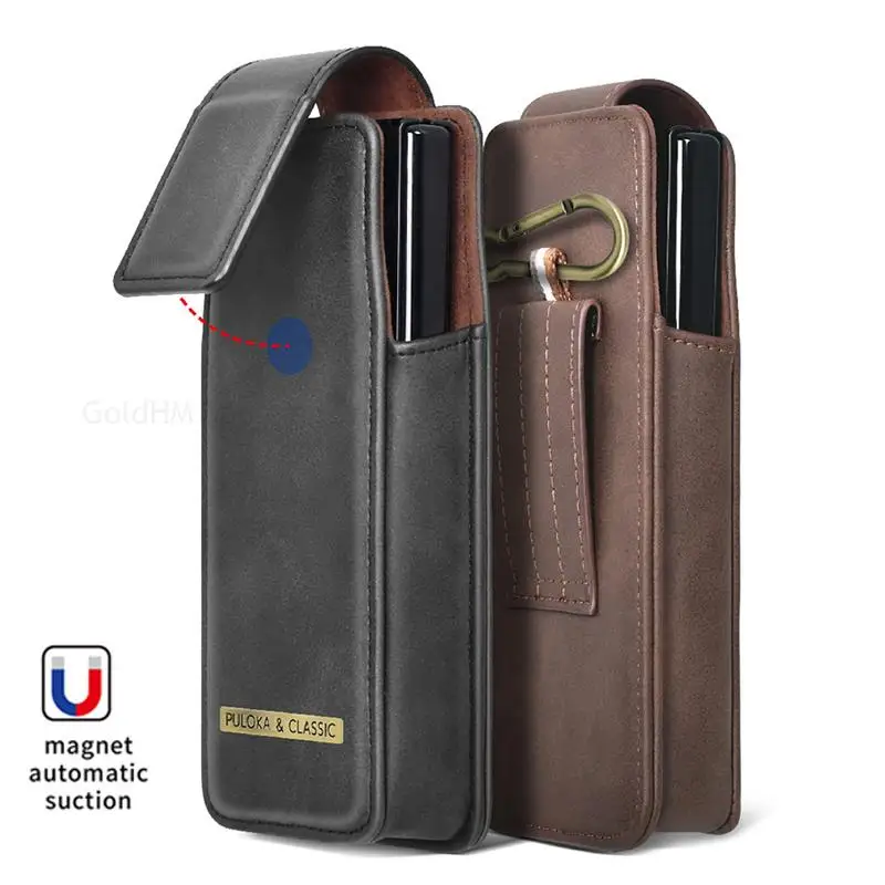 

Leather Flip Case For Samsung Z Fold 5 4 5G Magnetic Holster Phone Pouch For Galaxy Z Fold4 5 3 Belt Clip Waist Bag Phone Cover