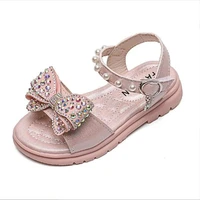 girls fashion pink princess sandals 2022 summer girls rhinestone pearl butterfly flat shoes perform dress open toe shoes 26 36