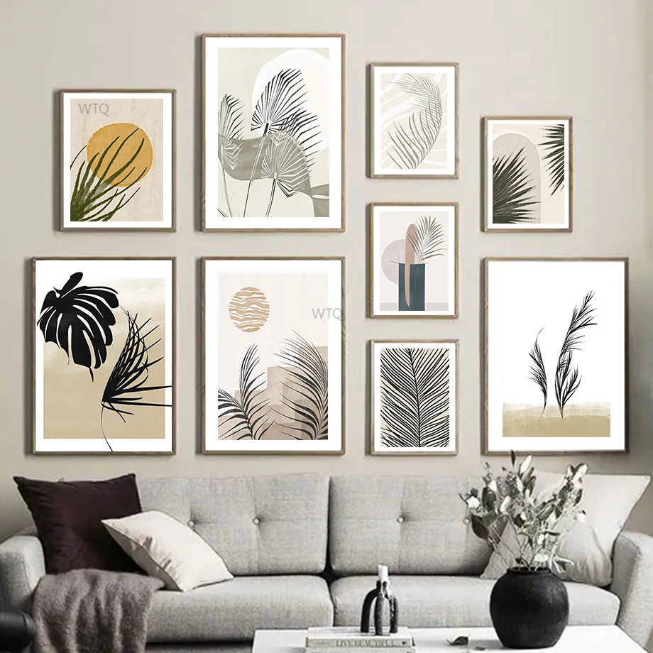 

Boho Monstera Sage Palm Leaf Sun Abstract Wall Art Canvas Painting Nordic Posters And Prints Wall Pictures For Living Room Decor