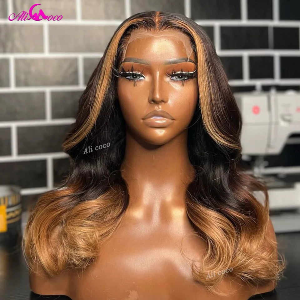 Ombre Colored Body Wave Human Hair Wig 13x4 Lace Front Wigs Transparent Lace Frontal Wig For Black Women Ombre 1B Brown Wig