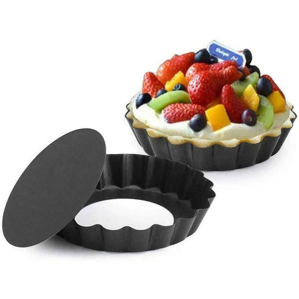 

Set Of 6 Non-Stick Tart Quiche Flan Pan Molds Round 4 Inch Carbon Steel Cake Baking Form With Removable Bottom Bakeware Tools