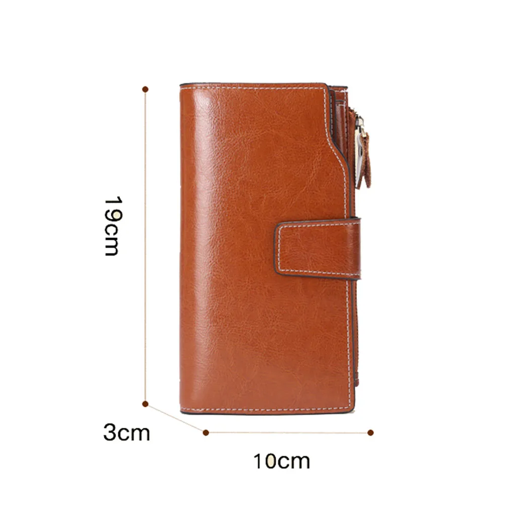 2022 Hot Sale Leather Women Wallet Rfid Long Oil Wax Leather Mobile Phone Clutch Bag Retro Large Capacity Women Clutch
