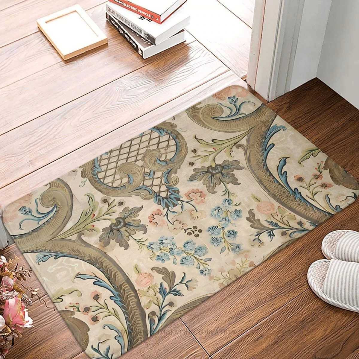 

Alfonse Mucha Bath Mat Louis XV Pink Blue Floral Gold Paisley Doormat Kitchen Carpet Entrance Door Rug Home Decoration