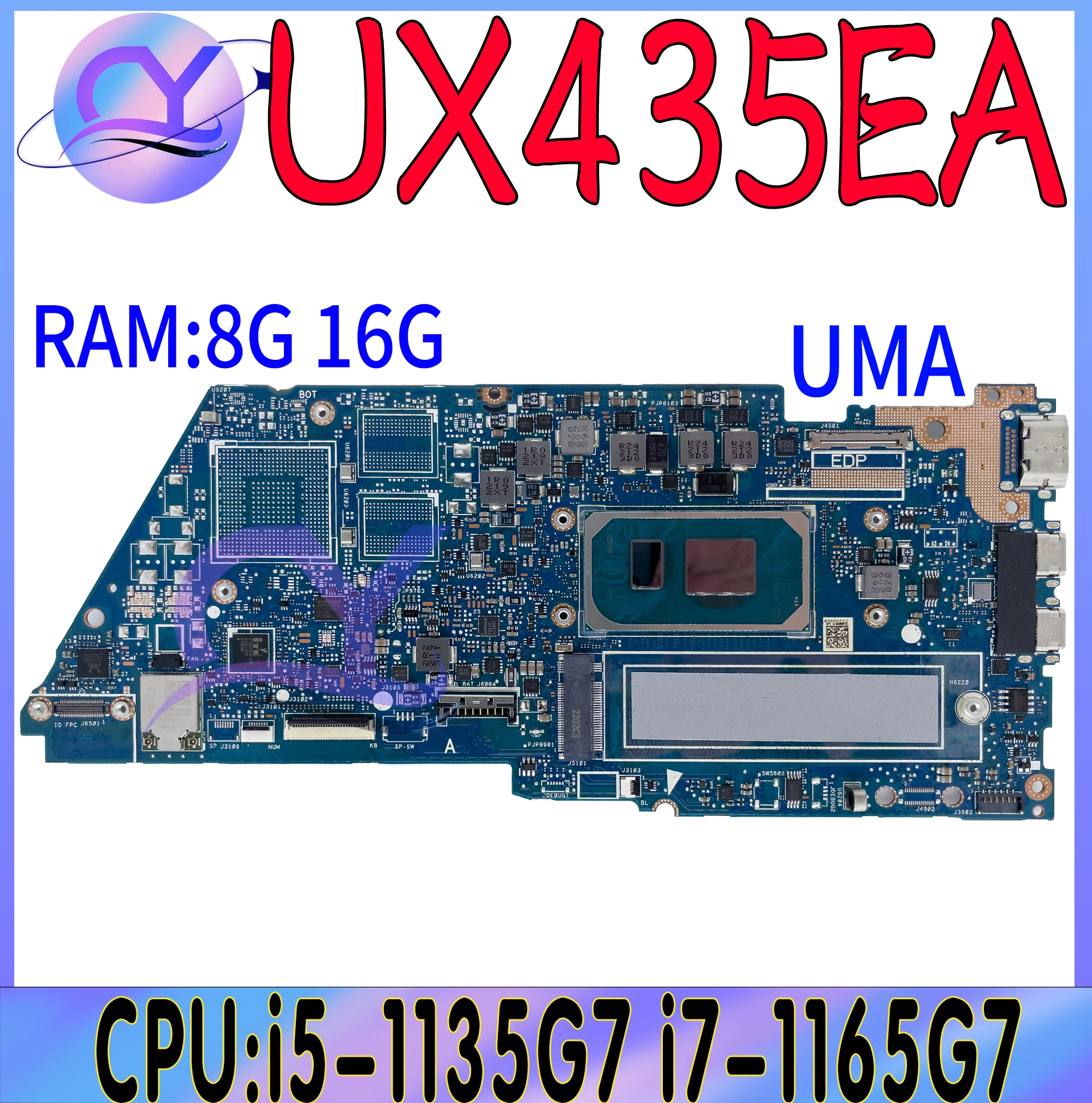 Материнская плата UX435EG для ноутбука ASUS Zenbook 14 UX435 UX435EA UX435EAL UX435EGL, материнская плата с Φ 8 ГБ/16GB-RAM