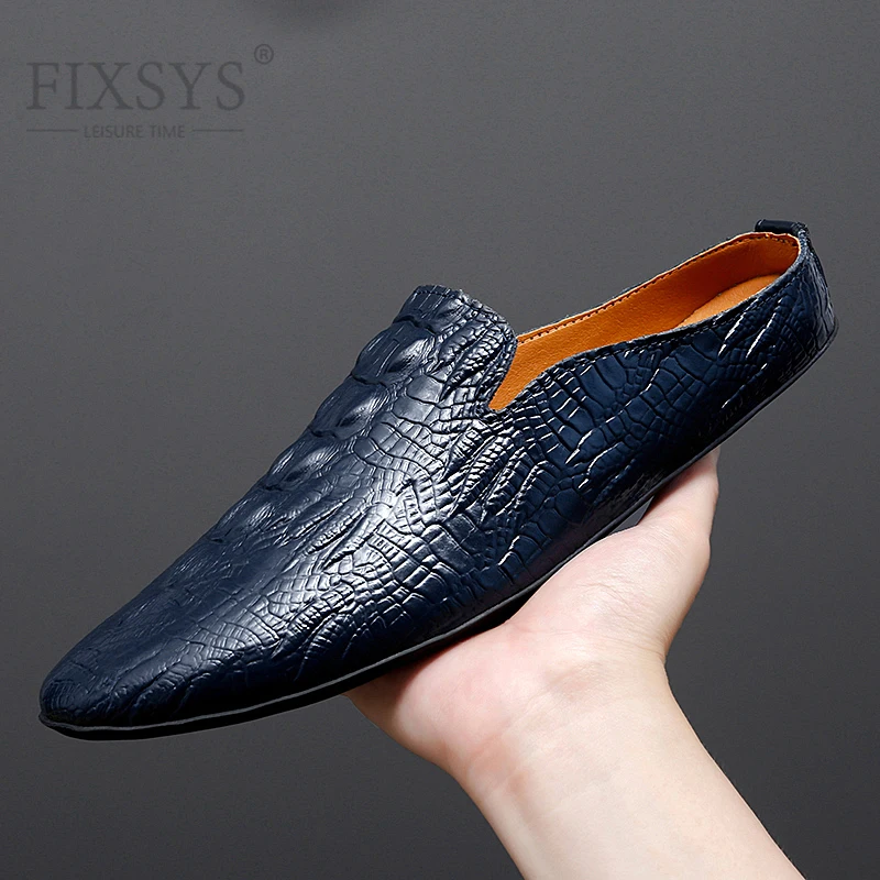 

Мюли FIXSYS мужские кожаные, крокодиловые полуботинки, Повседневная летняя Уличная обувь, легкие, полу-мокасины