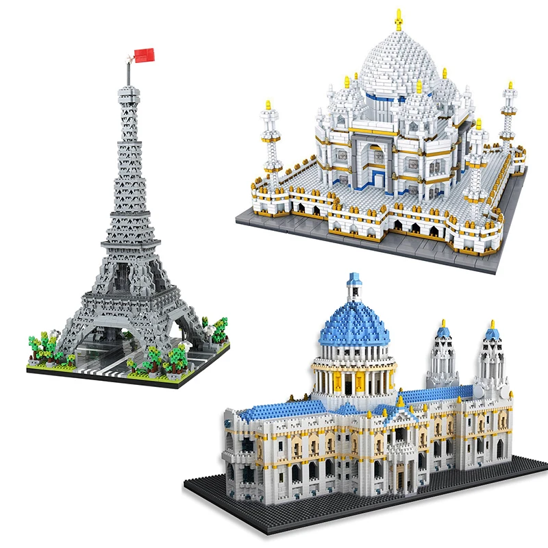 

City Architecture London St Paul's Cathedral Micro Building Blocks Taj Mahal Eiffel Tower Castle Church Model Construction Toys