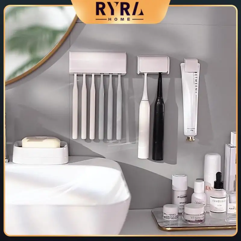 

Anti-pollution Toothbrush Holder Punch-free Wall-mounted Toothpaste Storage Rack Dustproof Bathroom Accessories Bath Organizer