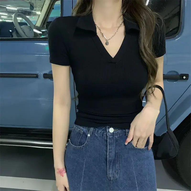 Рубашка-поло женская с воротником однотонная приталенная блуза Молодежная