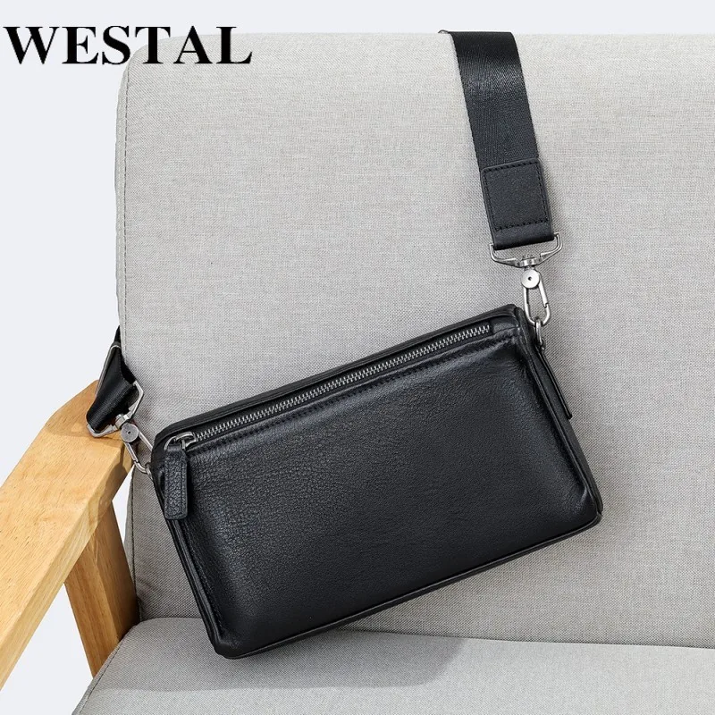 WESTAL Men's Shoulder Bags Small Crossbody Bags for Men Genuine Leather Messenger Bags Men's Clutch Bag Leather Man Handbags