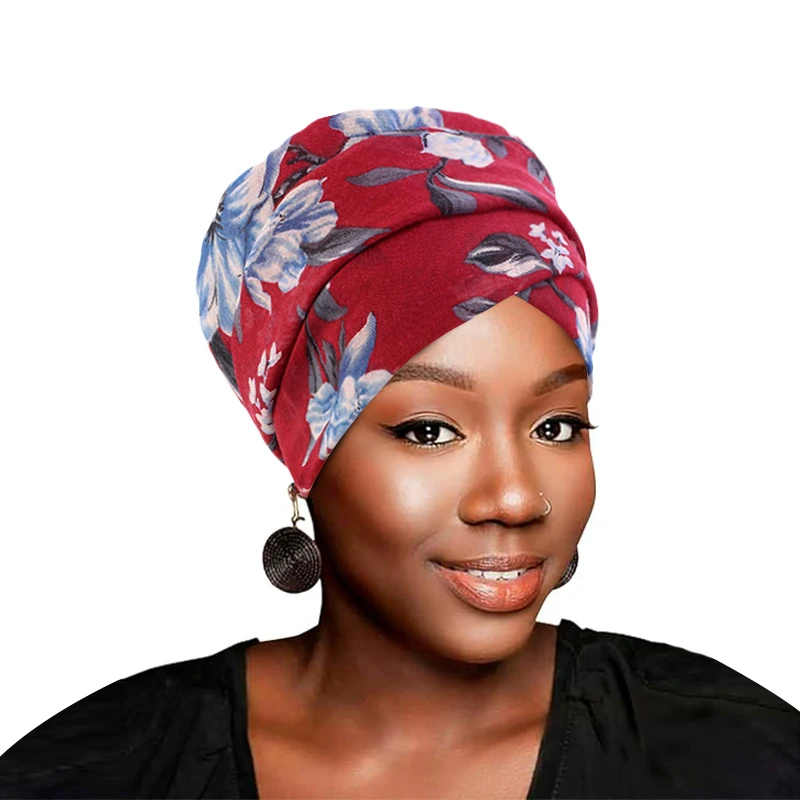 

New Women Top knot Bandana Turban Tie Bonnet Flower Printed Head Wrap Stretch Long Hair Scarf Bandanas Cap India Muslim Headwear