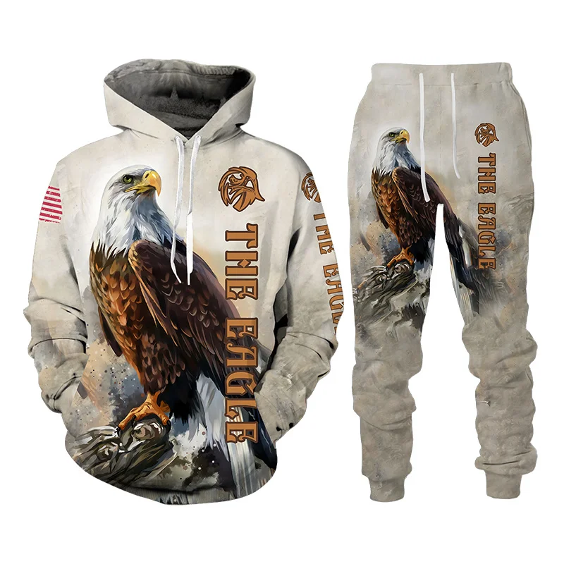 

Fashion Animal The Eagle 3D Printed Men's Tracksuit Sets Casual Trend Hoodie And Pants 2pcs Sets Oversized Pullover Men Clothing