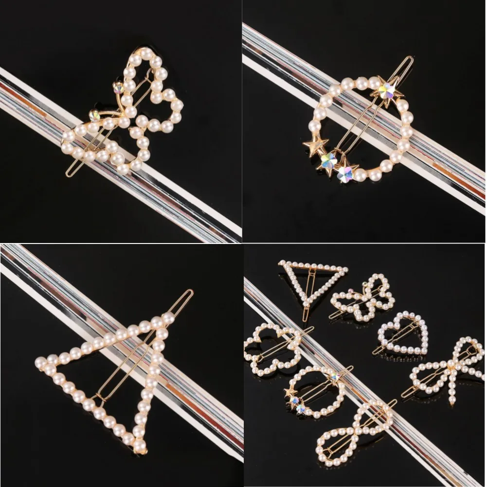 

Fashion Handmade Pearls Hair Clips Pin Elegant Geometric Round Barrette Women Girls Sweet Hairpins Barrettes Hair Accessories