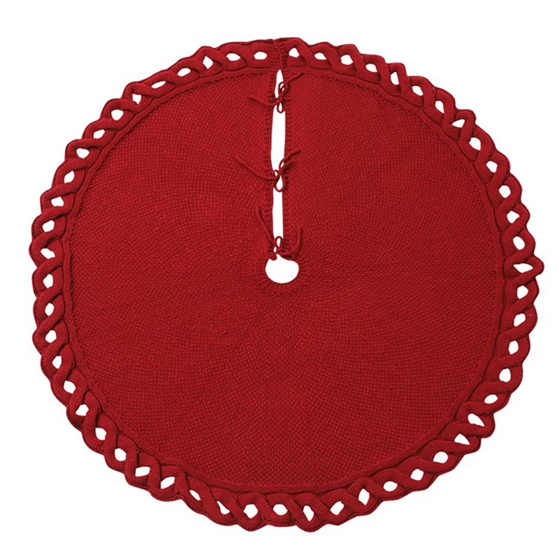 

Юбка на рождественскую елку 48 дюймов, вязаная плотная деревенская Рождественская Праздничная декорация, темно-красная