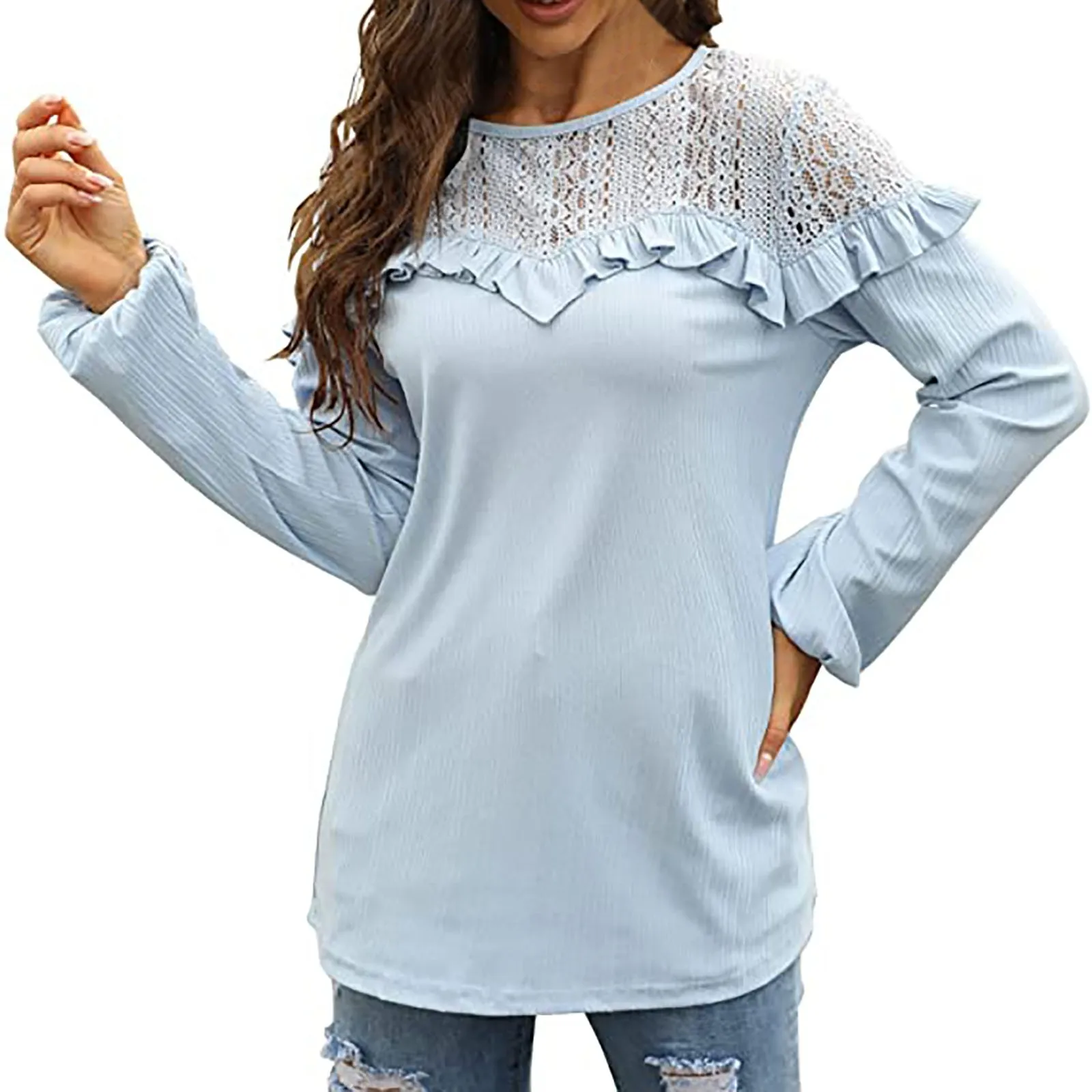 

45# Office Lady Elegant Blouse Women's Ruffle O-neck Loose Tops Long Sleeve Pullover Shirt Blusas Elegant Commuting Shirts