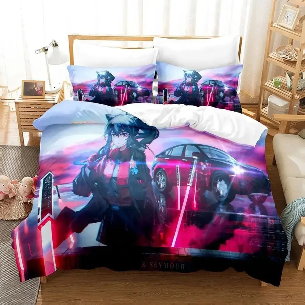 Kawaii Anime Arknights Bedding Set Single Twin Full Queen King Size Bed Aldult Kid Bedroom Duvetcover Sets 3D Sheet