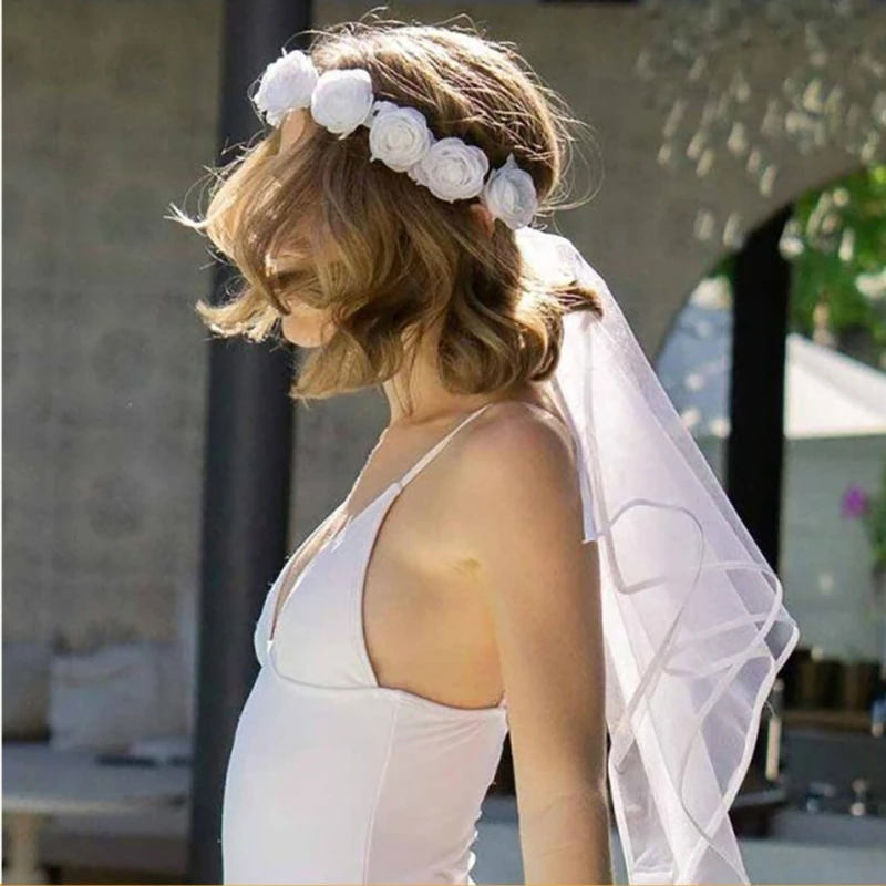 

Floral Bridal Headband with Veil Party Headdress Bachelorette Party Tiaras Props