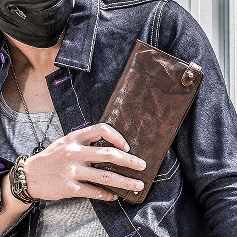 

AETOO Retro sheepskin hand-folded old small handbag leather multi-function passport ticket storage bag document wallet tide