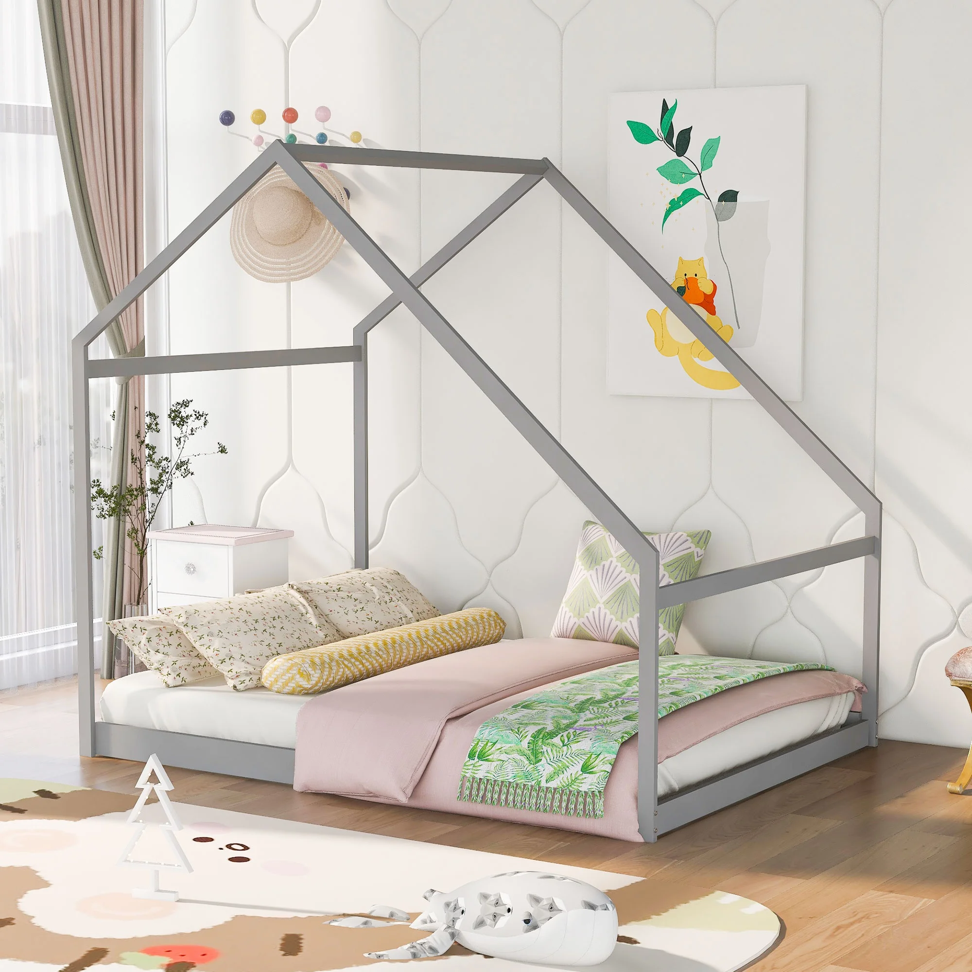 

Полноразмерная деревянная кровать, серый цвет