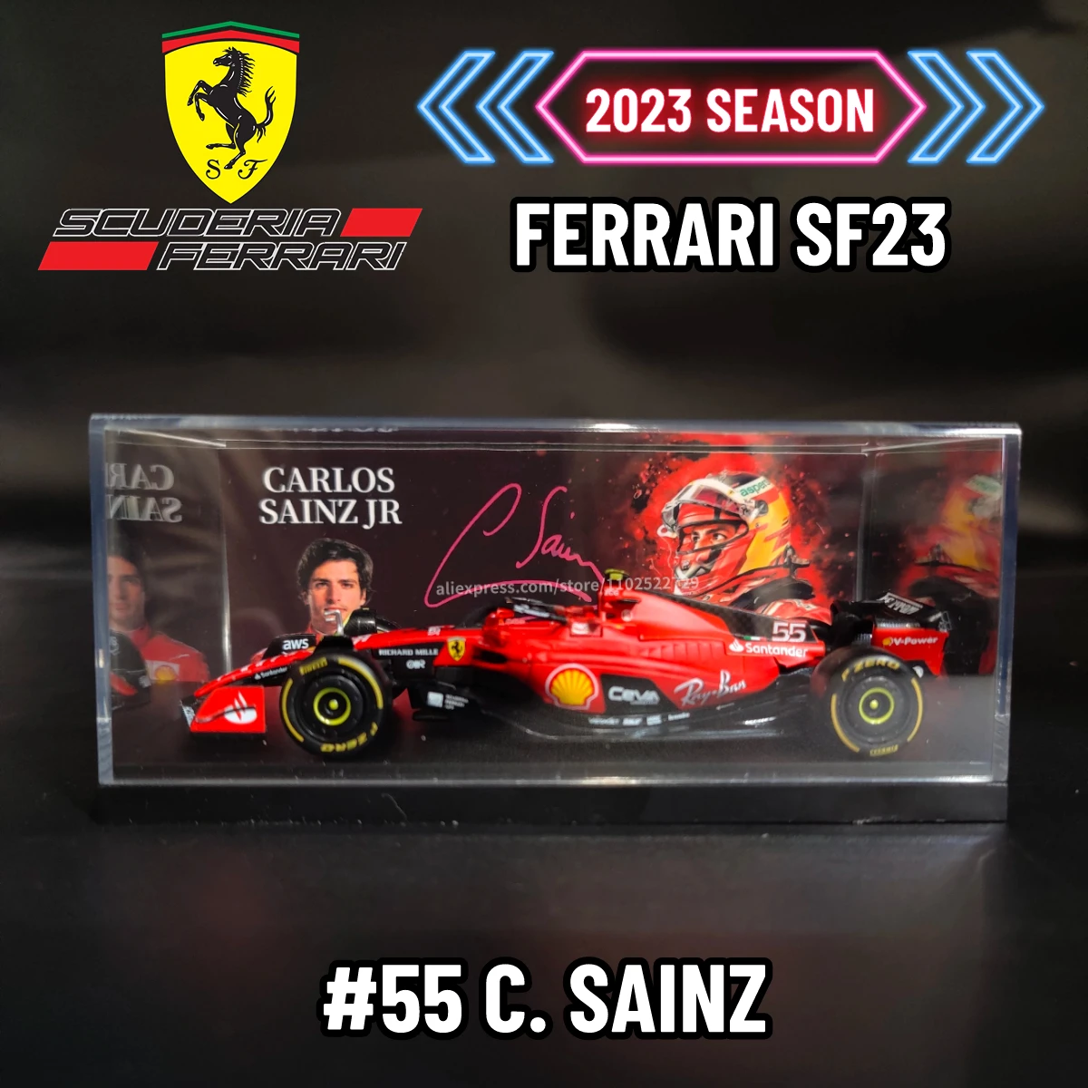 

Bburago F1 2023 Scuderia Ferrari SF23 Car Model Replica Limited Edition Leclerc Sainz Signature Showcase Scale Formula 1 Toy
