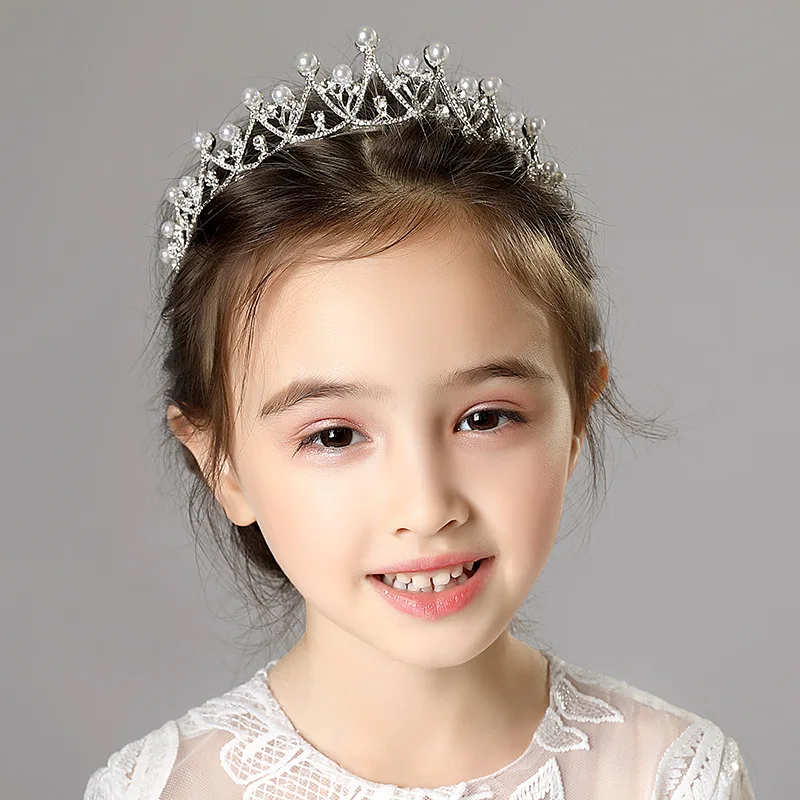 

Wedding Flower Girl Crystal Crowns for Kids Child Girls Pearls Tiaras Diadems Wedding Garland Hair Accessories Bridal Jewelry