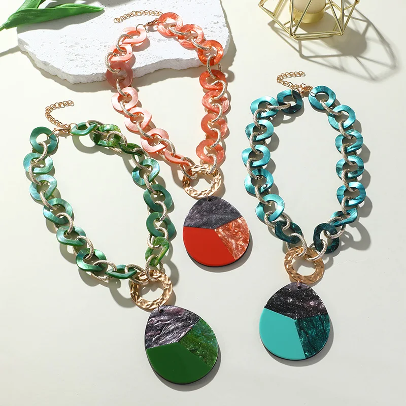 Винтажные красочные акриловые ожерелья-цепочки для женщин богемные резиновые