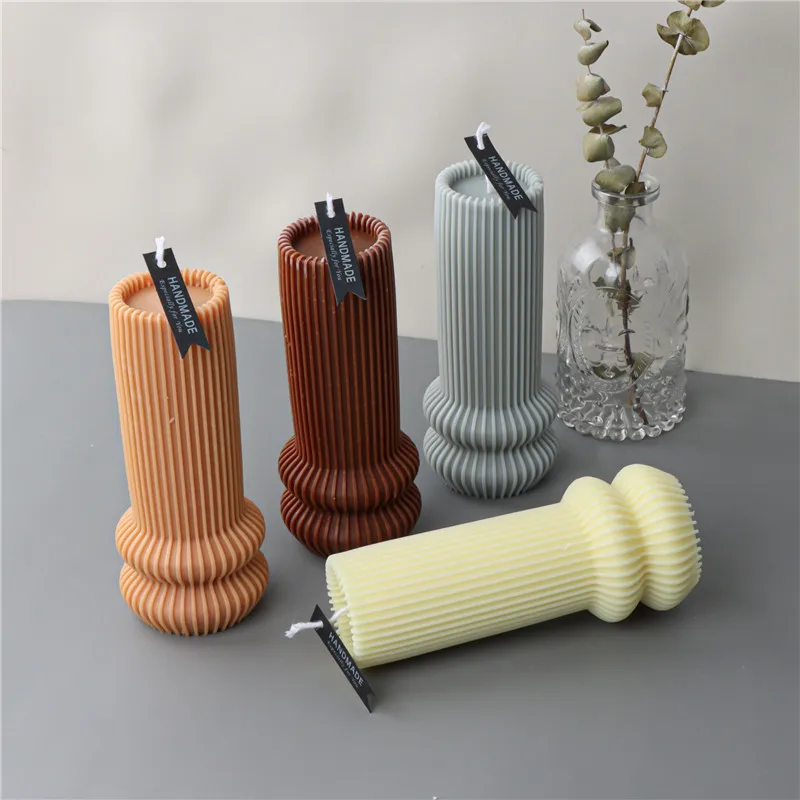 

3D Stripe Column Silicone Candle Mold DIY Cylindrical Scented Candle Making Plaster Resin Soap Mould Soy Wax Cake Molds Gifts