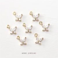 mimo jewelry copper plated real gold micro inlaid zircon mini small side hole butterfly pendant diy accessories