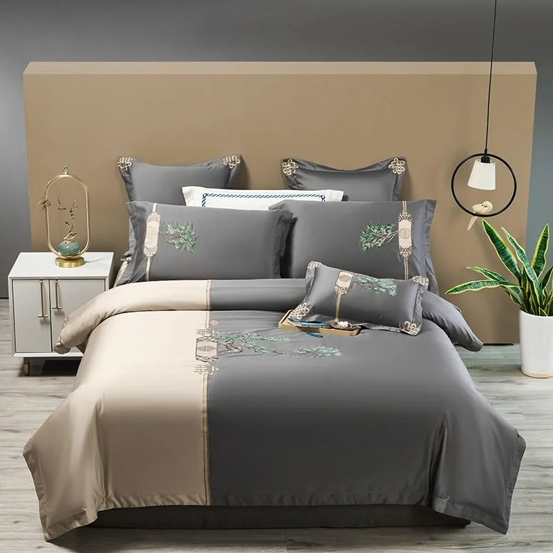 

Neoclassical Chic Embroidered Egyptian Cotton Soft Bedding set 4Pcs Queen King size Duvet Cover BedSheet Pillowcases