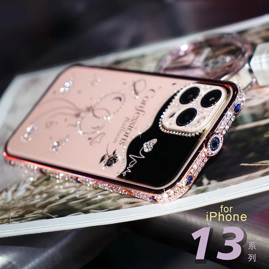 Bling Rhinestone Glitter Crystal Dimond Bumper Case For Iphone 13 12 11 Pro Xs Max Case Metal Cover For Iphone 7 8 Plus X Xr