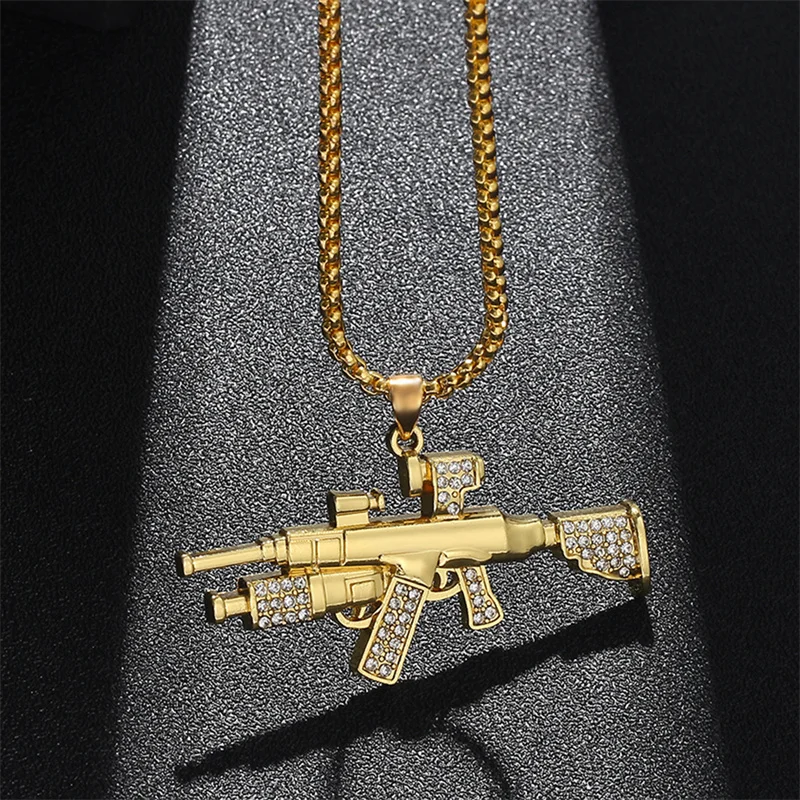 Фото AK47 цепочка со стразами, ожерелье в стиле хип-хоп Uzi, подвеска-пистолет, ювелирные изделия в стиле стимпанк для мужчин и женщин, аксессуар из сплава №4