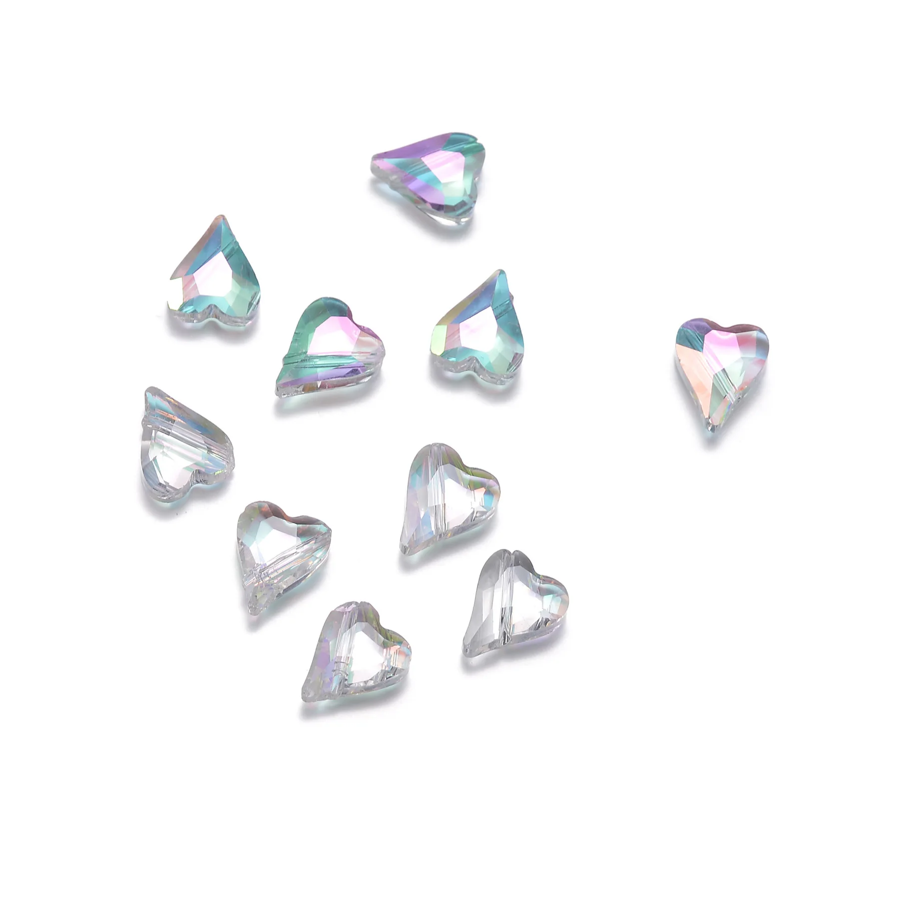 30pcs Crystal Glass Transparent Charms AB Color Love Heart Beads  DIY Making  Bracelet Jewelry Accessories Wholesale