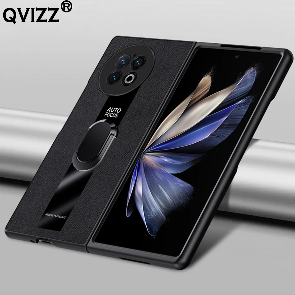 

Luxury Leather Case for vivo X Fold2 V2266A Plexiglass Car Magnetic Ring Holder Armor Shockproof Hard Phone Cover for vivoXFold2