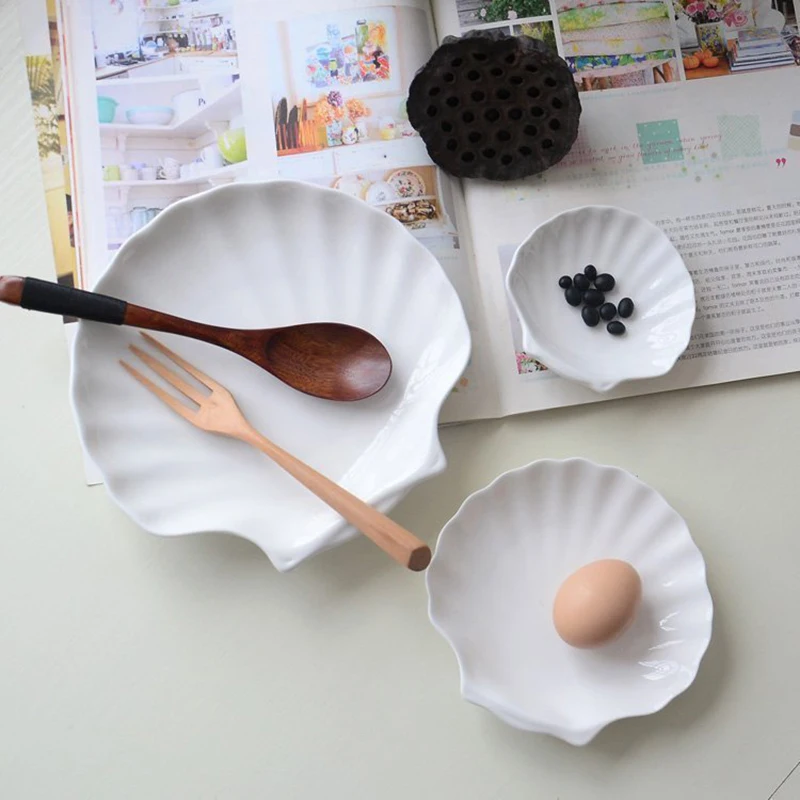 Ceramic Shell Storage Trays White Creative Dessert Breakfast Dishes Snack Fruit Plate Jewelry Organizer Containers Desktop Decor |
