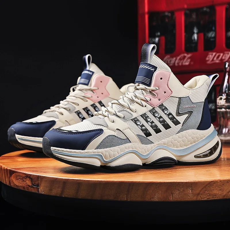 

Мужская обувь, крутые кроссовки, уличный тренд, полосатая Молодежная повседневная спортивная обувь для бега, высокие кроссовки, спортивная ...