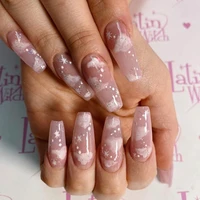 full cover fake false nails press on nails cloud butterfly glitter fake nails acrylic frosted ballerina acrylic nails 24pcsbox