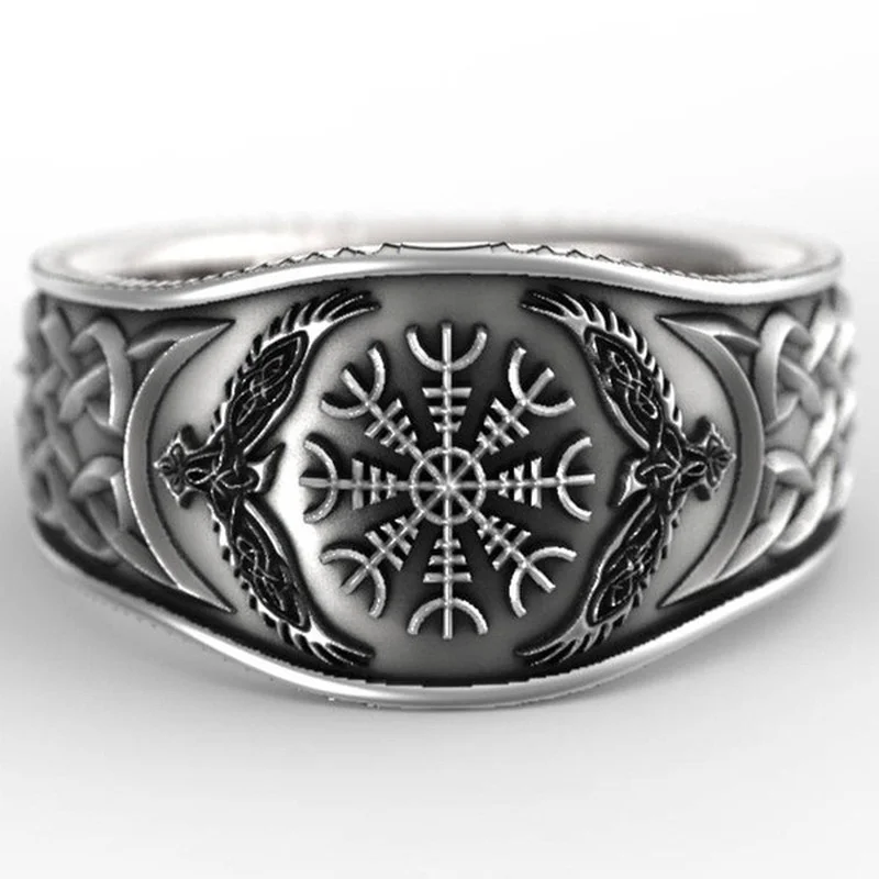 

Fashion Metal Eagle Viking Rings for Men Vintage Jewelry Punk Gothic Pirate Compass Text Symbol Ring Personality party Jewelry