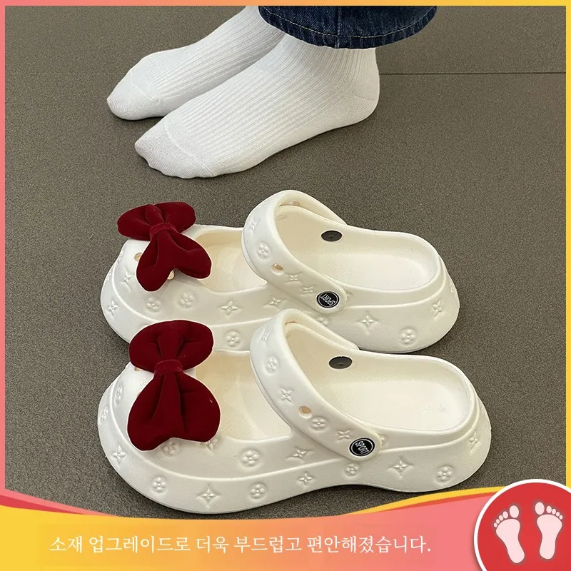 Пористая обувь с бантом 2 модели верхняя одежда полутапочки закрытым носком 02