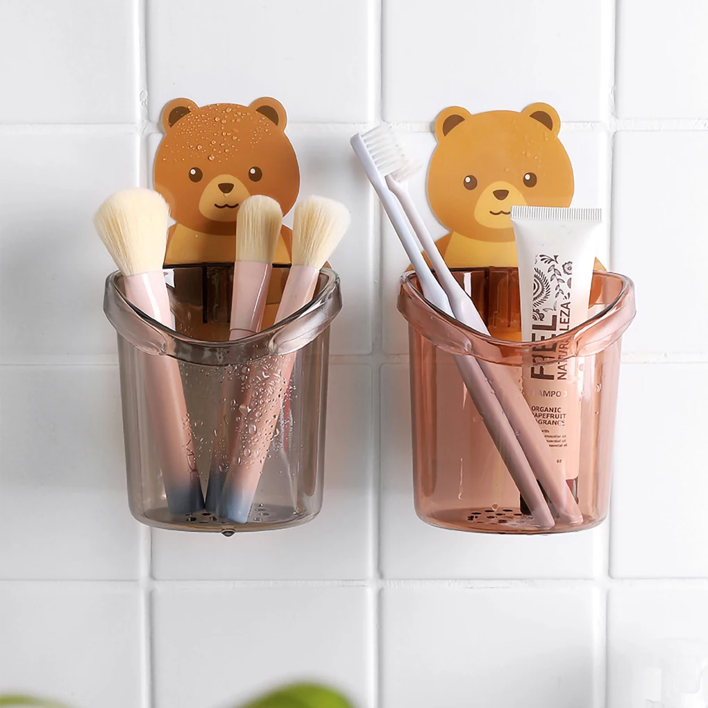 

Wall Mounted Cup for Brush Shaver Cartoon Self-adhesive Cups Self-draining Toothbrush Holder Bracket Restroom Essentials