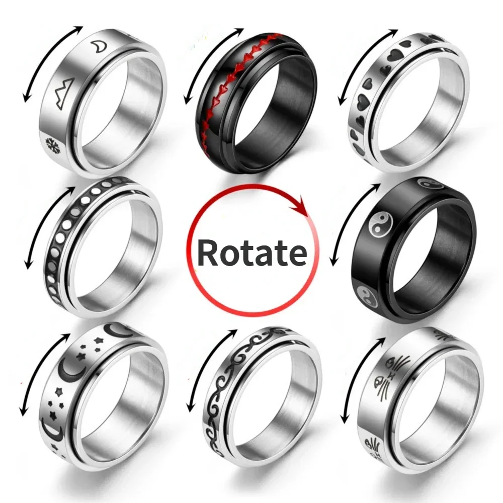 Кольцо из нержавеющей стали для мужчин и женщин, вращающееся Кольцо со звездами и кошками, антистрессовые аксессуары для спиннинга