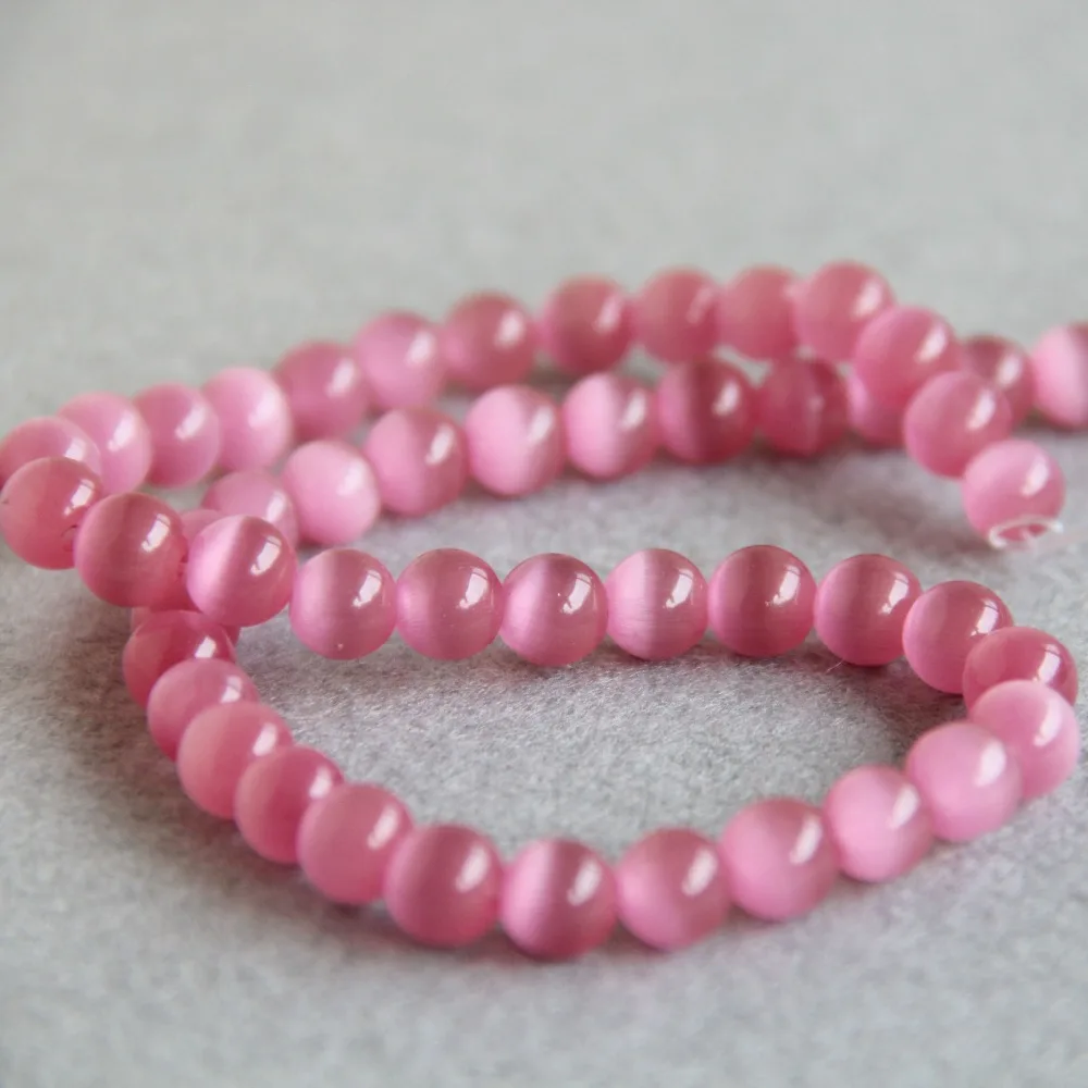 

8mm Pink Glass Mexican Cats Eye Beads Necklace for Women Granular Loose DIY Beads Accessory Parts 15inch Jewelry Making Design