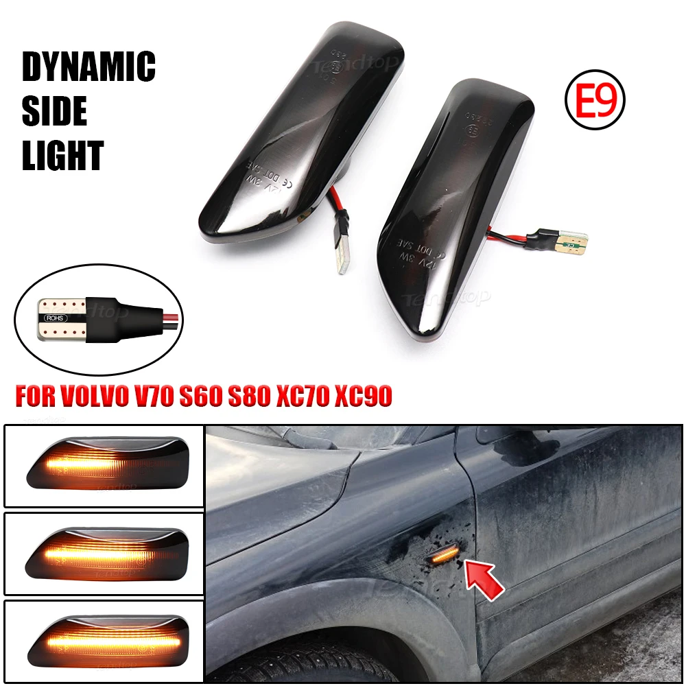 

Car Front Wing Smoke Lens Dynamic LED Side Marker Repeater Indicator Light For Volvo XC90 S80 XC70 V70 S60 2001-2009 30722641